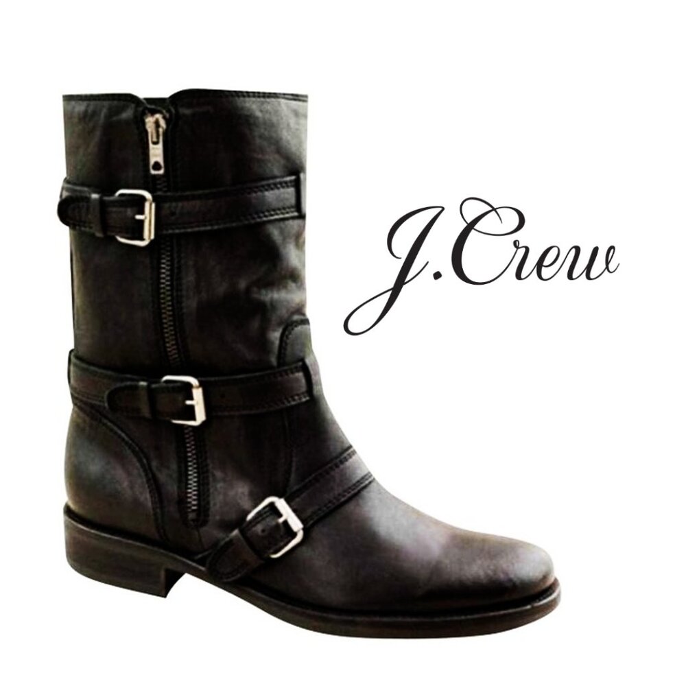 J. CREW Miller Triple Buckle Genuine Leather Biker Boot